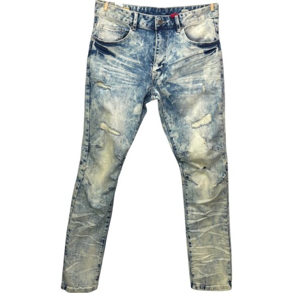 NEW Smoke Rise Mens Bleached Distressed Denim Jeans Slim Fit JP9233 Size 34/34 - Picture 2 of 13